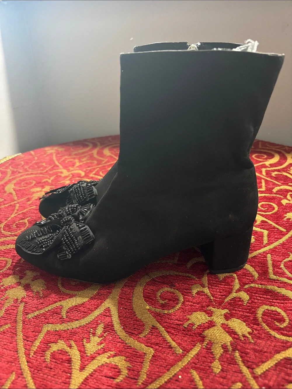 Zara Black Beaded Pointed Toe Ankle Booties